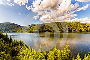 Mountain Lake Vidra summer evening view