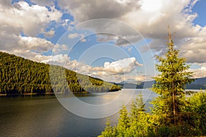 Mountain Lake Vidra summer evening view