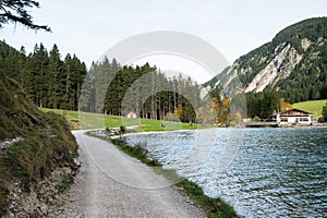 The mountain lake Vilsalpsee in Austria