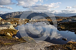 Mountain Lake. Water surface surrounded by rocks