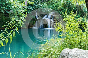 Mountain Lake and Waterfall in Polilimnio area in Messinia