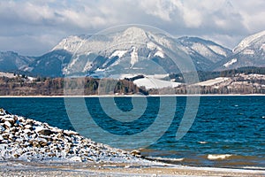 Mountain lake in winter Tatra Mountains