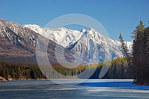 Mountain and lakes in Rockies photo