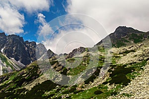 Mountain landscape against blue sky clouds High tatras mountains