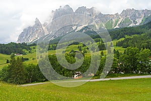 Mountain landscape along the road to Passo Tre Croci, Dolomites, Veneto, Italy