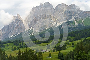 Mountain landscape along the road to Passo Tre Croci, Dolomites, Veneto, Italy