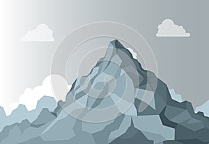 Mountain landscape. Alpine Mountain graphic top, high shape stone on background sky. Vector Isolated