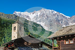 Mountain landscape. The Alps with Monte Rosa and the spectacular east wall of rock and ice from Macugnaga Staffa, Italy