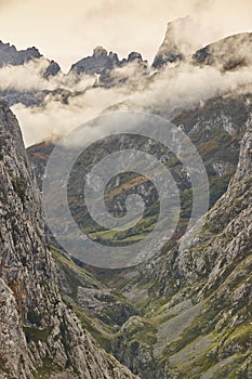 Mountain landscape in Asturias. Naranjo de Bulnes peak. Picos Europa