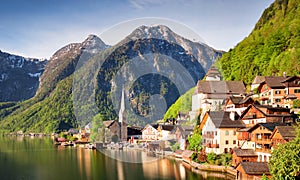 Mountain landscape in Austria Alp with lake, Hallstatt