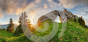 Mountain landscape with big rock at sunset - Low Tatras, Slovakia