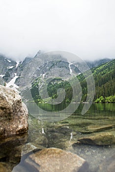 Mountain landscape with blue lake.