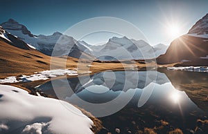 Mountain landscape with blue lake slow mountain