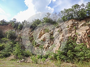 Mountain landscape with blue sky and trees