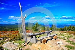 Mountain landscape - a bog on a mountain slope  with a view of the swieradÃ³w spa