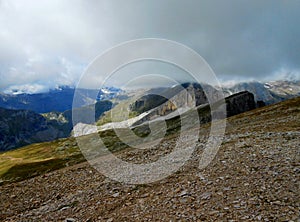 Mountain landscape climb 4x4 route Pyrenees sky