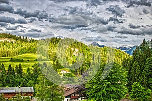 Mountain landscape in the clouds in the AllgÃ¤u in Bavaria Germany