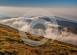 Mountain Landscape in Colourful Sunsrise. View from Mount Dumbier in Low Tatras, Slovakia.