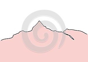Mountain landscape continuous one line vector drawing. Beautiful view with mountains and fresh air. Nature, rock panoramic sketch