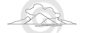 Mountain landscape continuous one line vector drawing. Mount Fuji hand drawn silhouette. Nature, rock panoramic sketch