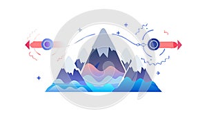 Mountain landscape with data network, digital connectivity icon, vector design Generative AI