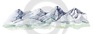 Mountain landscape element. Watercolor illustration. Hand drawn rocky hills. Mountain range nature outdoors scenery