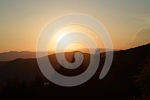 Mountain landscape at Foce Carpinelli, Tuscany, Italy. Sunset