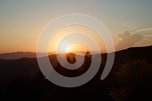 Mountain landscape at Foce Carpinelli, Tuscany, Italy. Sunset