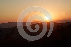 Mountain landscape at Foce Carpinelli, Tuscany, Italy. Sunset