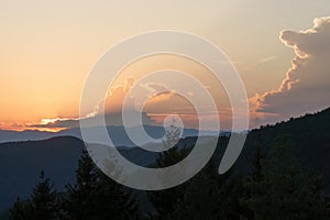 Mountain landscape at Foce Carpinelli, Tuscany, Italy. Sunset