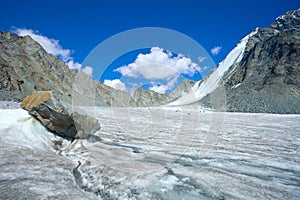 Mountain landscape with glacier and stone screes