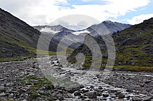 Mountain landscape with glaciers and river