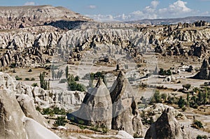 mountain landscape in Goreme national park, fairy chimneys,