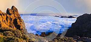 mountain landscape of Gran Canaria (Grand Canary) Canarian island of Spain over clouds photo