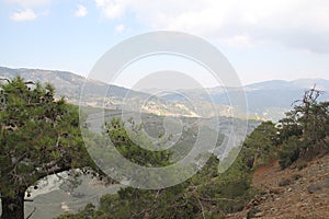 Mountain landscape. High gray mountains and sparse vegetation