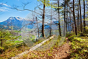 Mountain landscape with hiking trail and view of beautiful landscape