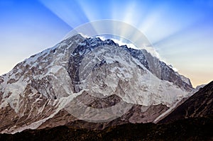 Mountain landscape of the Himalayas. Mt. Nuptse (7,861 m), east Nepal