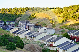 Mountain Landscape of house and tree in city Pocatello in the state of Idaho