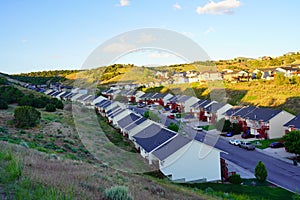 Mountain Landscape of house and tree in city Pocatello in the state of Idaho