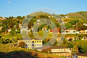 Mountain Landscape of house and tree in city Pocatello in the state of Idaho