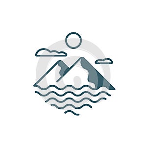 Mountain landscape icon. Concept of adventure, exploration, nature. Vector illustration, flat design