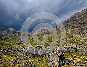 Mountain landscape in inclement weather photo