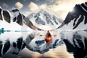 mountain landscape journey through lake winter kayaking in antarctica