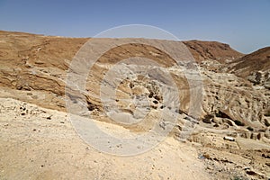 Landscape in the Judean desert on the shores of the Dead Sea in Israel