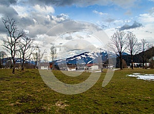 Mountain landscape in Kitzbuhel, Austria on a cloudy day