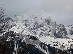 Mountain landscape in Kitzbuhel, Austria on a cloudy day