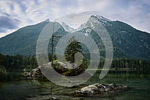 Mountain landscape at lake Hintersee in Ramsau, Germany