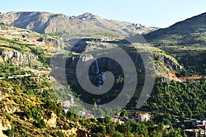 Mountain landscape in Lebanon panoramic view of Faraya and the river fall photo