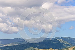 mountain landscape and meadows with nice blue sky and cloud on summer sunny day
