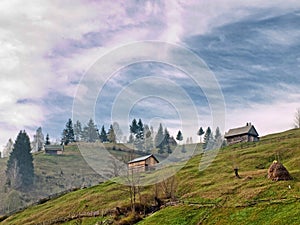 Mountain landscape and Moieciu village 